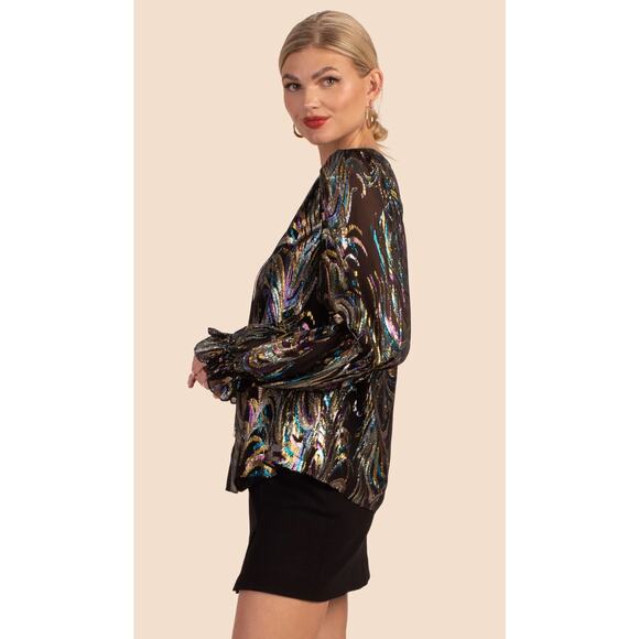 TRINA TURK Ambrosial Top Blouse in Black Multi. Size S. - Picture 3 of 9